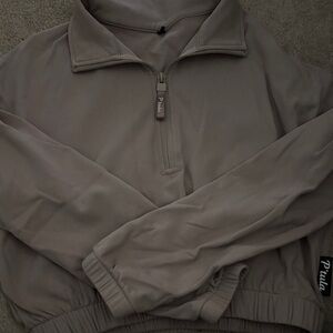 P'tula Beige Half-Zip Crop Top